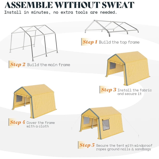 Jocisland Carport 12x12 Portable Garage, Heavy Duty Car Canopy