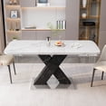 thumbnail image 2 of Taoruifang 47.24″–62.99″ Modern Rectangle Extendable Dining Table – White Marble Top, Black X‑Base, 2 of 17
