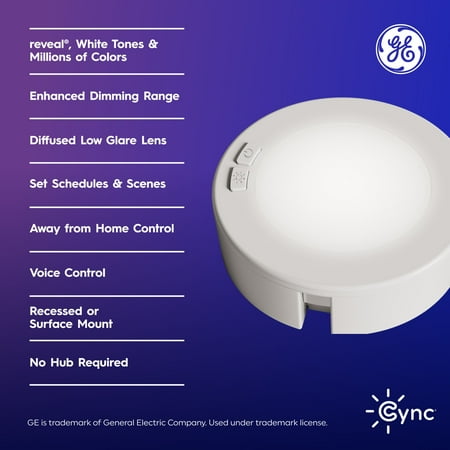 GE - Cync Reveal Smart LED Undercabinet Puck Lights 3in (3 Pack) - Color Changing - White