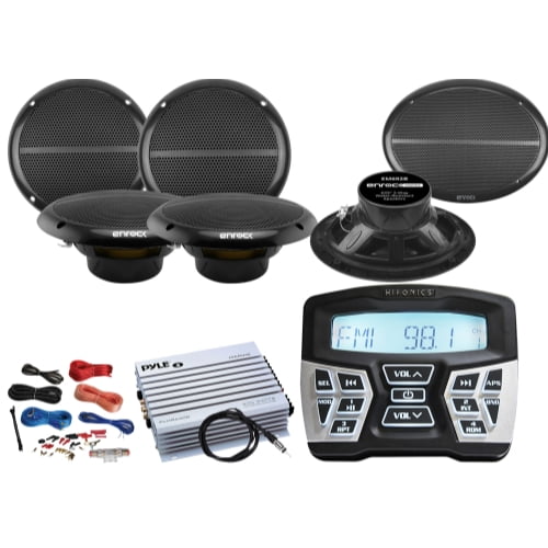 Hifonics Powersports Bluetooth Mount Radio, 2 x Enrock Marine 2Way 6x9