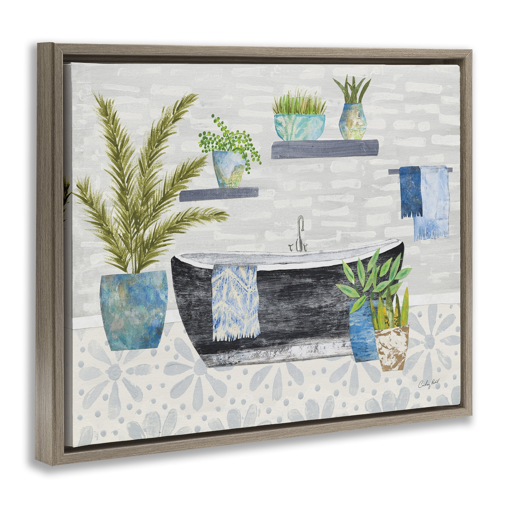Stupell Industries Botanical Bath & Rustic Plants Bath & Laundry Painting Brown Floater Framed Canvas Art Print Wall Art, 31 x 25