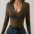 thumbnail image 5 of Miluxas Mesh Tops for Women Clearance Sheer Long Sleeve Tops V Neck Lace Blouses Under Shirts Floral Lace Tee Shirt Army Green 16-18(XL), 5 of 7