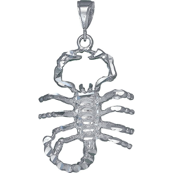 Large Sterling Silver Scorpion Pendant Necklace 2.4 Inches with Diamond Cut Finish and 24 Inch Figaro Chain