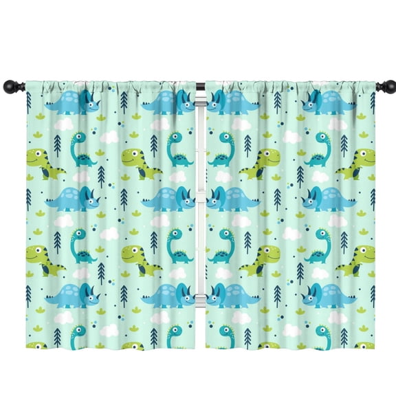 Funny Window Curtains for Kids Room - 42Wx63H Inch 2 Panels, Rod Pocket Colorful Cartoon Dinosaur Patterns for Boys Bedroom Decor Preschool Classroom Curtains Playroom Living Room Window Drapes
