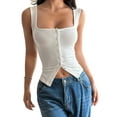 thumbnail image 3 of Womens Square Neck Button Down Ribbed Tank Tops Cute Sleeveless Summer Tops White S, 3 of 7