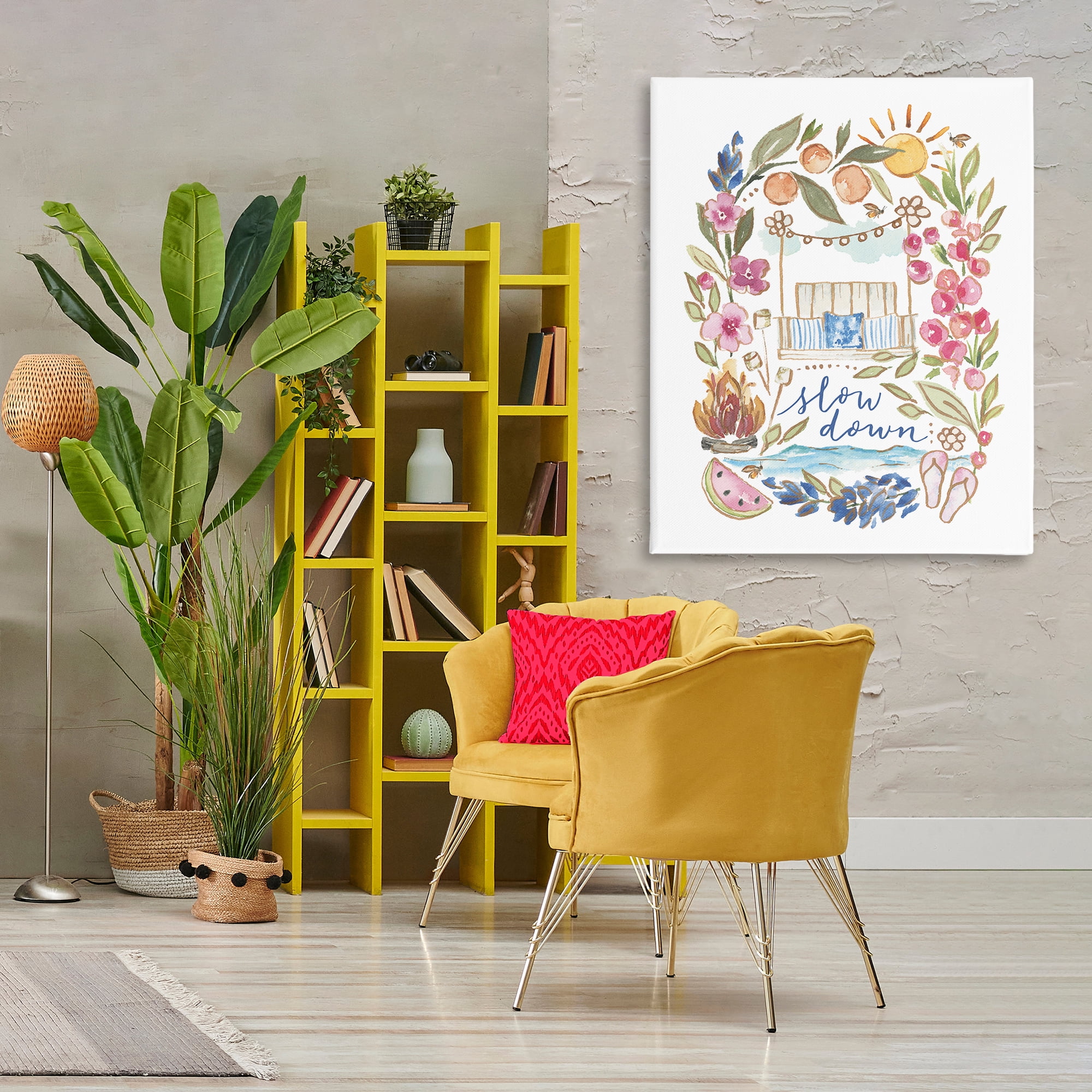 Stupell Industries Slow Down Summer Florals Plants & Flowers Painting Wrapped Canvas Art Print Wall Art, 36 x 48