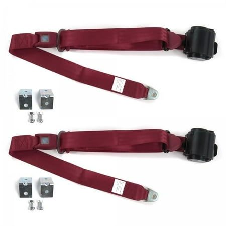 SafeTBoy Standard 3 Point Burgundy Retractable Bucket Seat Belt Kit with Bracketry for Jeep Cherokee 1984-2001 - 2 Belts