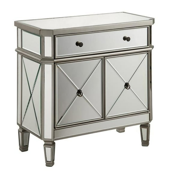 Elegant Decor 1 Drawer 2 Door Cabinet Silver Clear - Hand Rubbed Antique Silver - 32 x 16 x 32 in.