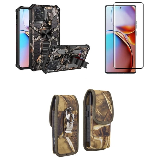 Bemz Phone Case for Motorola Edge  (Plus) 2023 with Heavy Duty Shockproof Dual Layer Kickstand Magnetic Cover, Screen Protector, Vertical Nylon Belt Holster Pouch (Matcha Green)