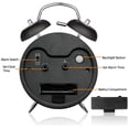 thumbnail image 4 of Double Bell Alarm Clock With Night Light, Loud Alarm, Analog Alarm Clock With Large 4-Inch Dial, No Ticking, Noiseless, Battery-Operated Alarm Clock, Retro Design (Black), 4 of 5