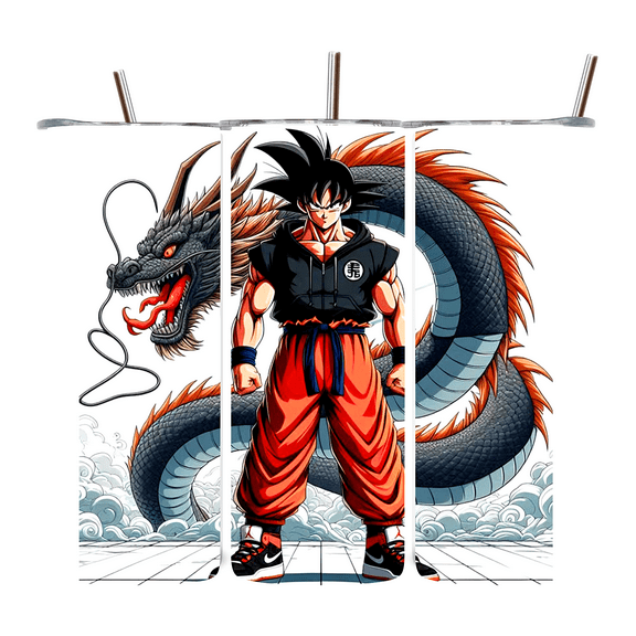 Alpha Printing 20oz Stainless Steel Tumbler – Anime Black and Orange Outfit Design – Bold Japanese Character Art Insulated Travel Mug with Straw