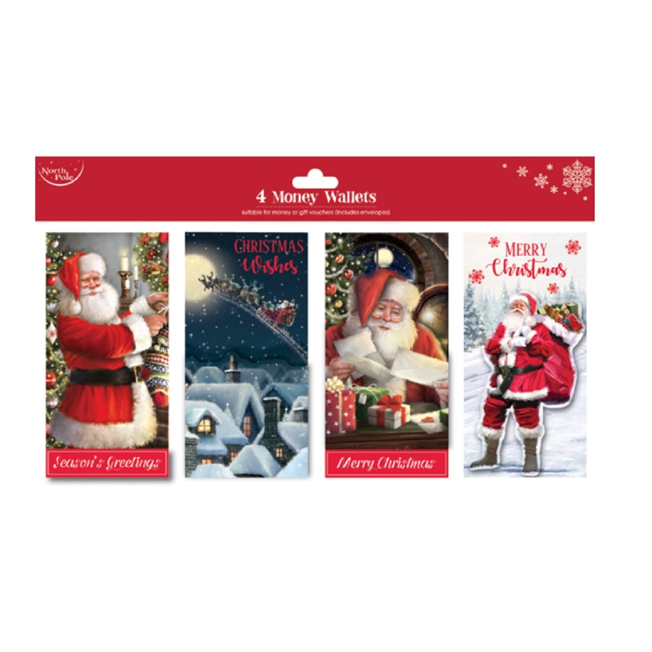 North Pole Christmas Money Wallets With Traditional Santa Design (Pack