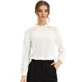 thumbnail image 1 of Blusas elegantes para mujer con cuello alto y manga larga con panel de encaje blanco M, 1 of 6