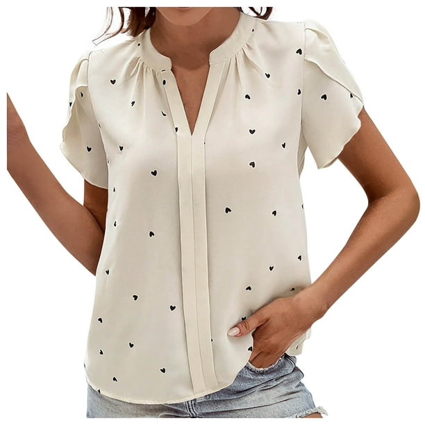 Camisas de Manga Larga para las Mujeres Cuello V Amor Imprimir Temperamiento Top, Blusa de Moda Casual de Poliéster para Uso Diario, Fiesta Y Verano de Primavera