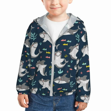 

Gaeub Friendly Sharks Print Athletic Sun Protection Hoodie for Kids Long Sleeve Outdoor UV Shirt Running Fishing Top for Boys Girls-3 Years