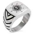 thumbnail image 1 of Stainless Steel Pirate Skull Compass Chevron Pattern Biker Style Polished Ring, 1 of 1