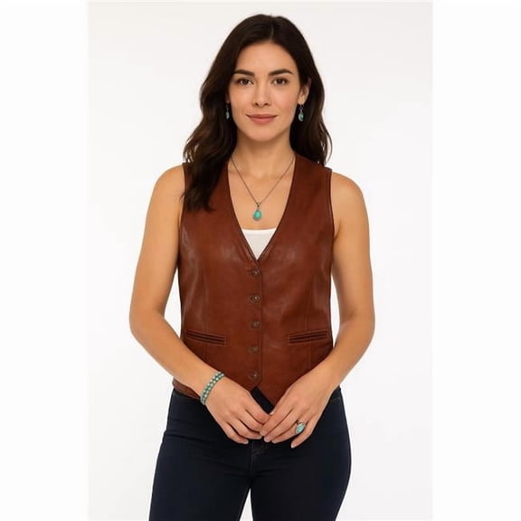 Scully L1203-10-XXL Western Vest Women Leather 5 Snap, Cognac Soft Lamb - 2XL