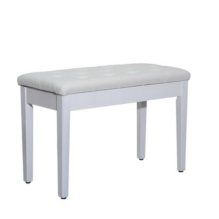 HomCom Faux Leather Padded Double / Duet Piano Bench w/ Music Storage - White