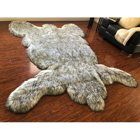 Super Soft Faux Bear Skin Rug Twilight White With Black Tips 4 - Faux Bear Skin Rug White Super Soft Faux Bear Skin Rug Twilight White With Black Tips 4 - Faux Bear Skin Rug White