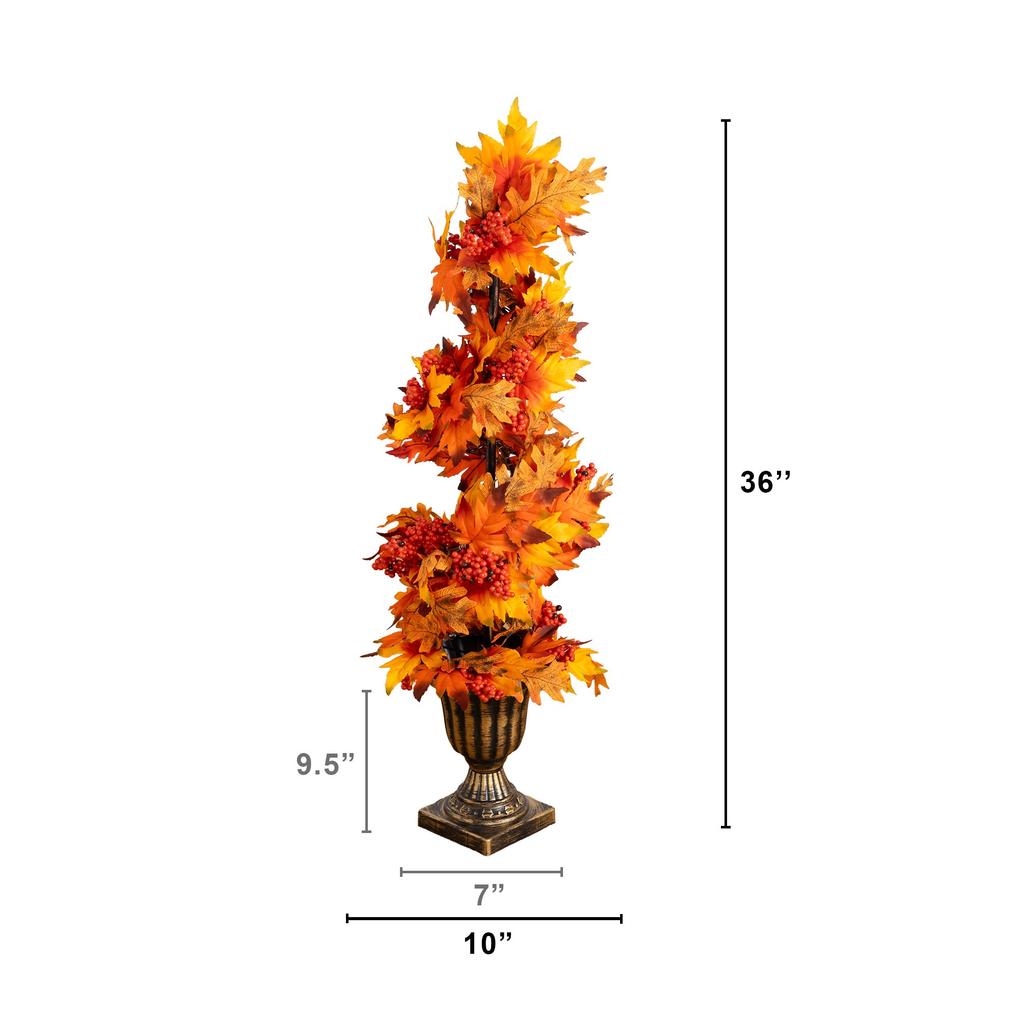 3ft. Autumn Maple Artificial Fall Spiral Tree with Berries in Decorative Urn