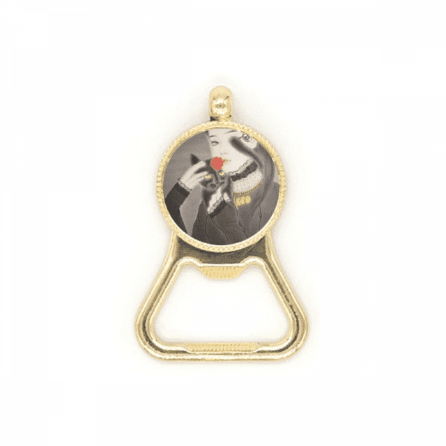 Porte-clés en Acier Inoxydable Ouvre-Bouteille Aquarelle Style Chinois Chat Noir