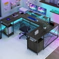 thumbnail image 3 of SSyao 79" U-Shaped Gaming Desk,L-Shaped Computer Desk with LED Lights & Power Outlets,Large Home Office Workstation with Monitor Stand,Cup Holder & Headphone Hook,47.2"D x 78.7"W x 34.8"H, 3 of 9