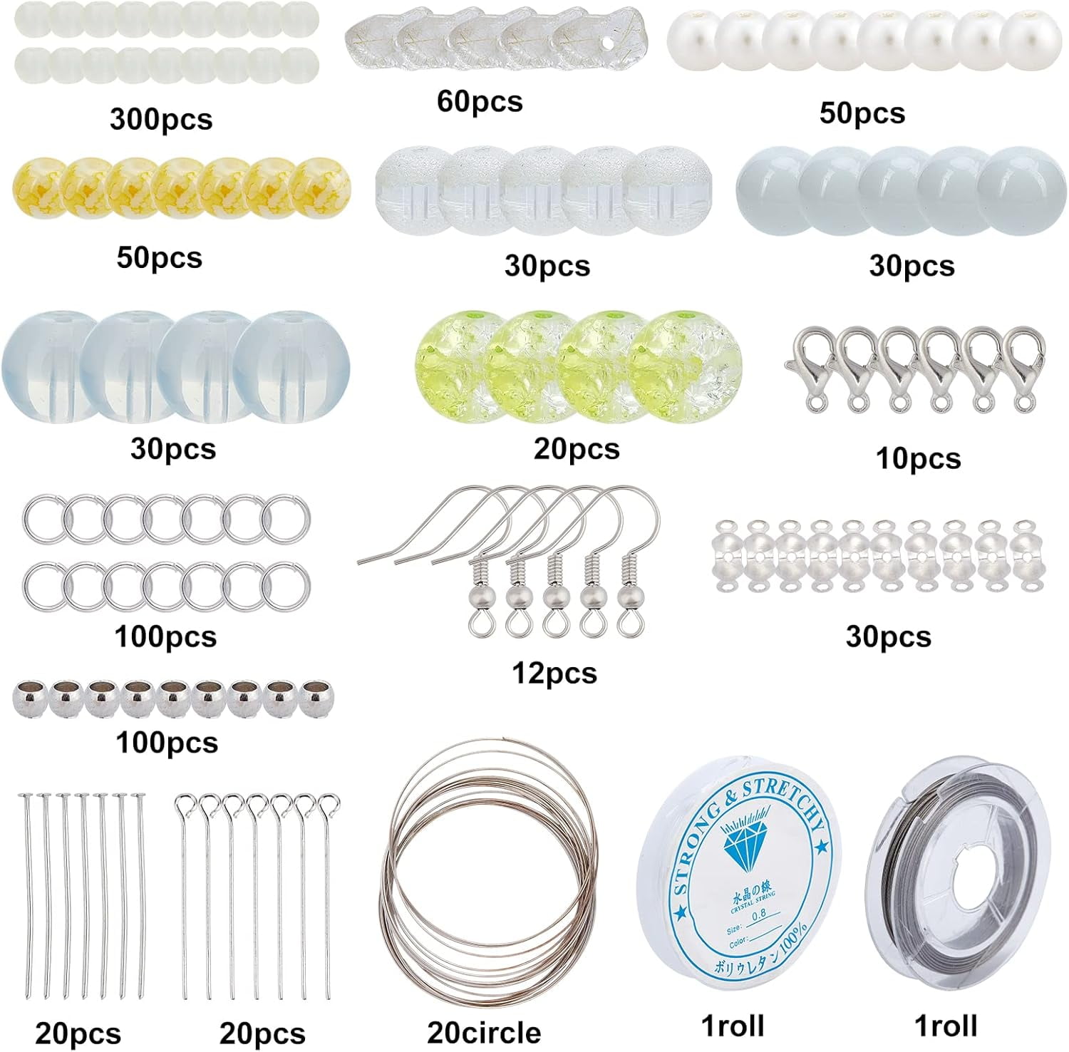 1 Box Glass Beads Bulk Bead Set Beading Earrings Bracelet Making Kit Imitation Pearl Beads for Jewelry Making Loose Spacer Bead Earring Hook Multi Layer Bracelets