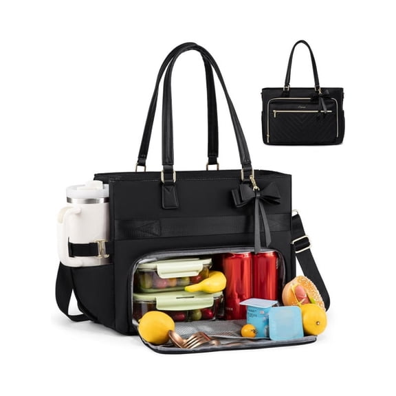 Insulated Lunch Bag for Women, Large Waterproof Lunch Tote with Cup Holder & Bow Tie, Leakproof Thermal Cooler Bag for Work Office Picnic