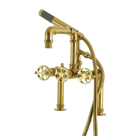 Kingston Brass AE6407RKX Webb 7" Center Deck-Mount Clawfoot Tub Faucet with Knurled Handle and Hand Shower, Brushed Brass