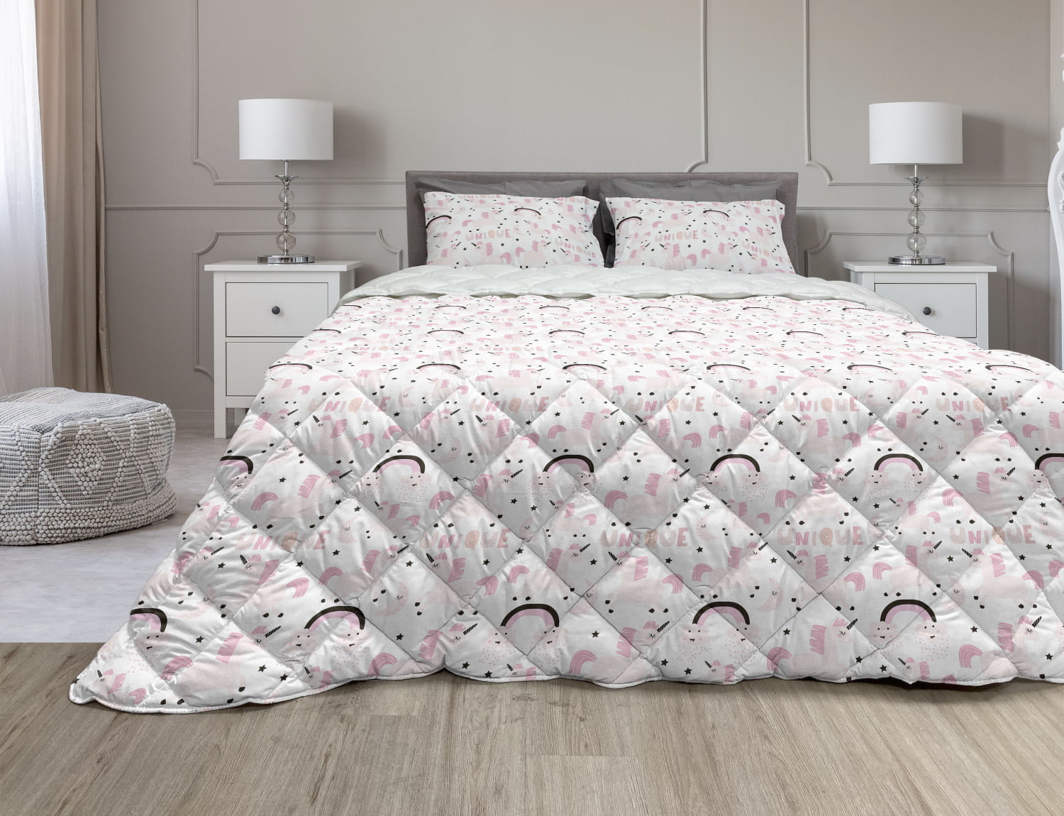NATURE PATCHWORK BEDDING OR CURTAINS OWL BUNNY RABBIT FLOWERS HEART CREAM PINK 