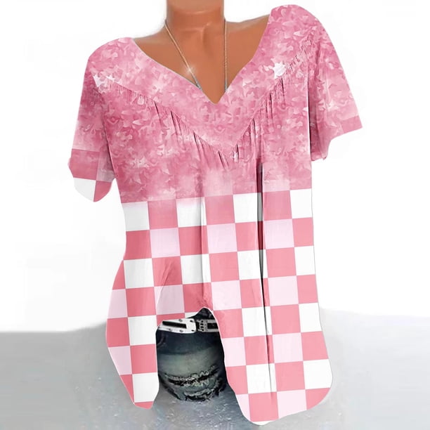 Fiudx Tops para Mujer Blusa Estampada de Manga Corta con Cuello En V para Mujer Blusas Tipo Jersey
