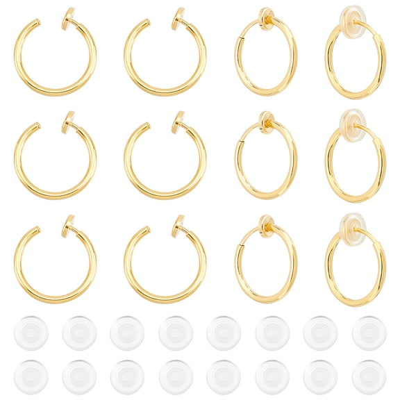 20Pcs Golden Clip-on Earring 304 Stainless Steel Retractable Clip-on Hoop Earrings for Women Metal Hoop Clip on Earrings with Silicone Pads for Non