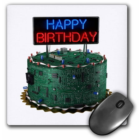 Gecko Circuit Board - 3dRose Happy birthday cake for geek geeks circuit board, Mouse Pad, 8 by 8 inches