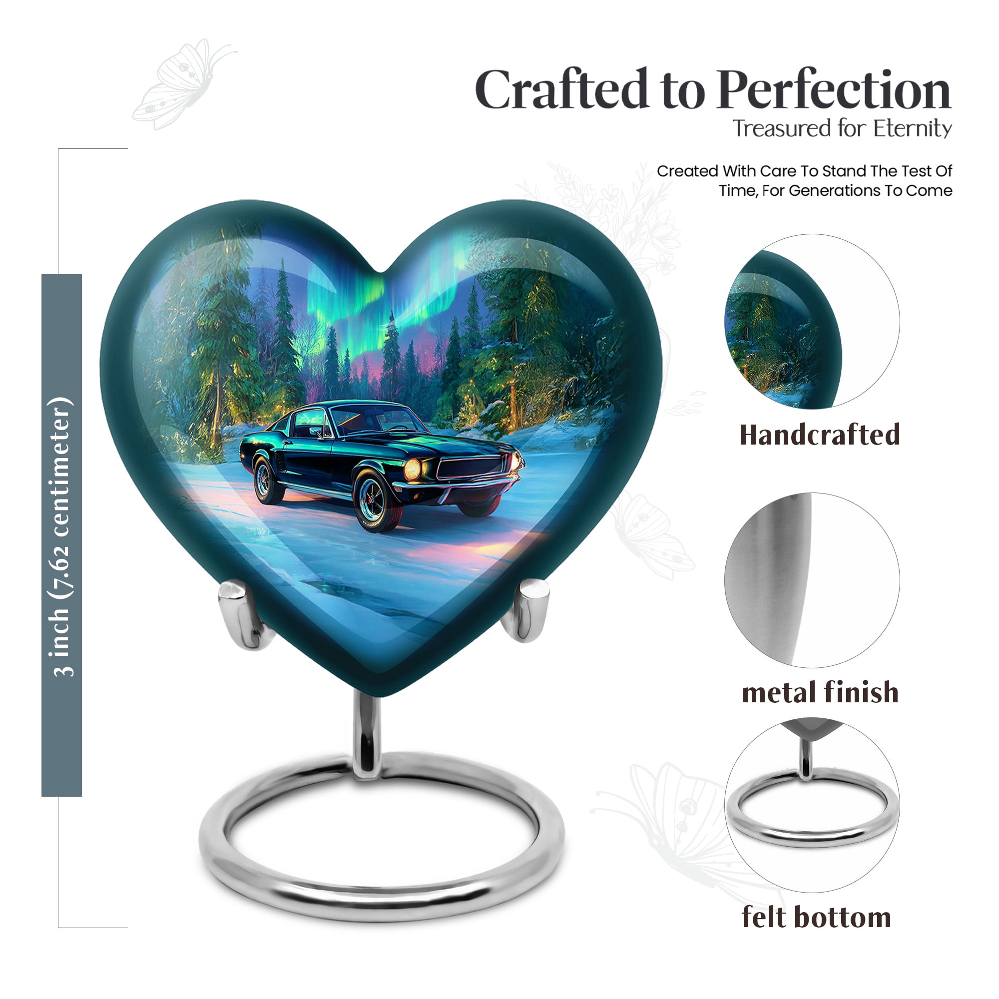 MUKTIVE Car Funeral Heart Urns for Human Adult Ashes Father & Mother, Blue Cremation Burial Urn for Adult Ashes Mother, Small Keepsake Mountain Urns for Loved Ones, 3 Inch