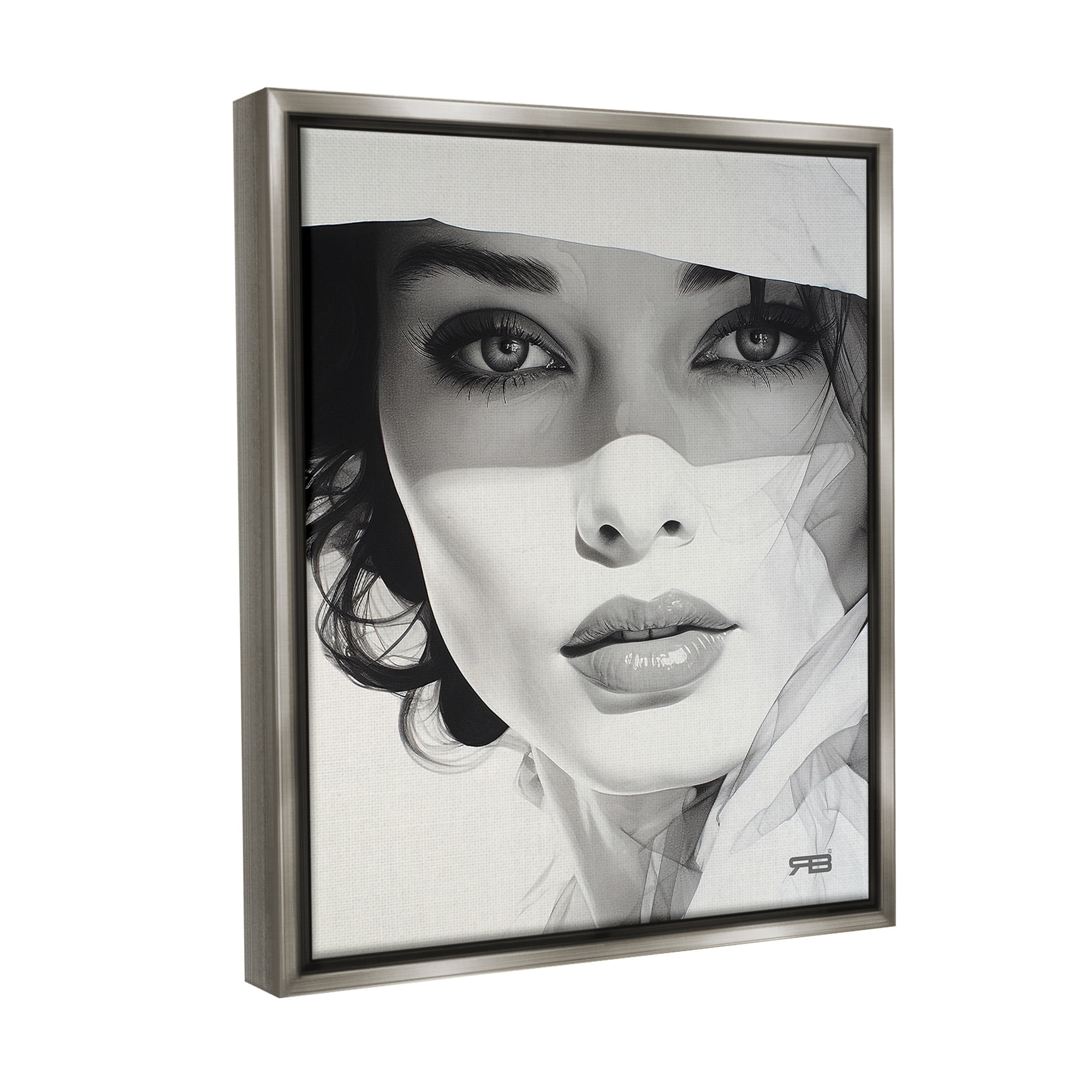 Stupell Industries Close Up Fashion Portrait Beauty & Fashion Painting Gray Floater Framed Canvas Art Print Wall Art, 17 x 21