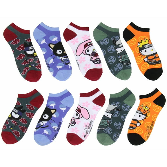Hello Kitty X Naruto Character Mash-Up Mix and Match Ankle No-Show Socks 5 Pair Pack