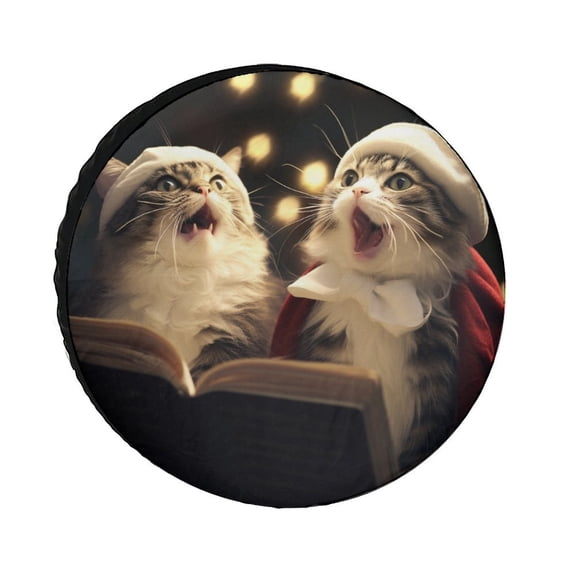 Heavy Duty Spare Tire Cover Cats Singing Christmas Carol Wheel Protectors Tyre Covers Weatherproof Wheel Covers Cat Lover Girls Gifts Tire Cover for Fit for SUV Truck Travel Trailer 12inch