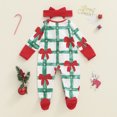 thumbnail image 4 of RUINIXCW Newborn Baby Girl Christmas Outfit Infant Girls Fall Winter Clothes Xmas Footed Romper Bow Print Long Sleeve Zip Up Footie Jumpsuit Headband, 4 of 9