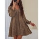thumbnail image 2 of Vestido Con Estampado De Leopardo Para Mujer, Manga Larga, Busto Plisado, Cuello En V, Puños Ajustados, Vestido Con Estampado De Leopardo, Poliéster Suave Para Vacaciones ANGGREK Otros, 2 of 7