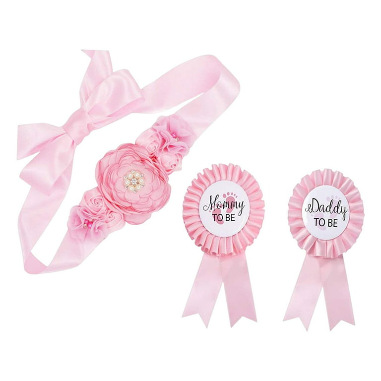 3s Badge Corsage Pin and Maternity Sash Belt DIY Baby Shower Ribbon Flower  Badge Sash Set Pink 