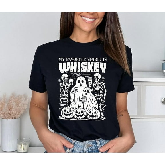 My Favorite Spirit Is Whiskey Shirt, Funny Retro Halloween Ghost Tee for Spooky Season Fans