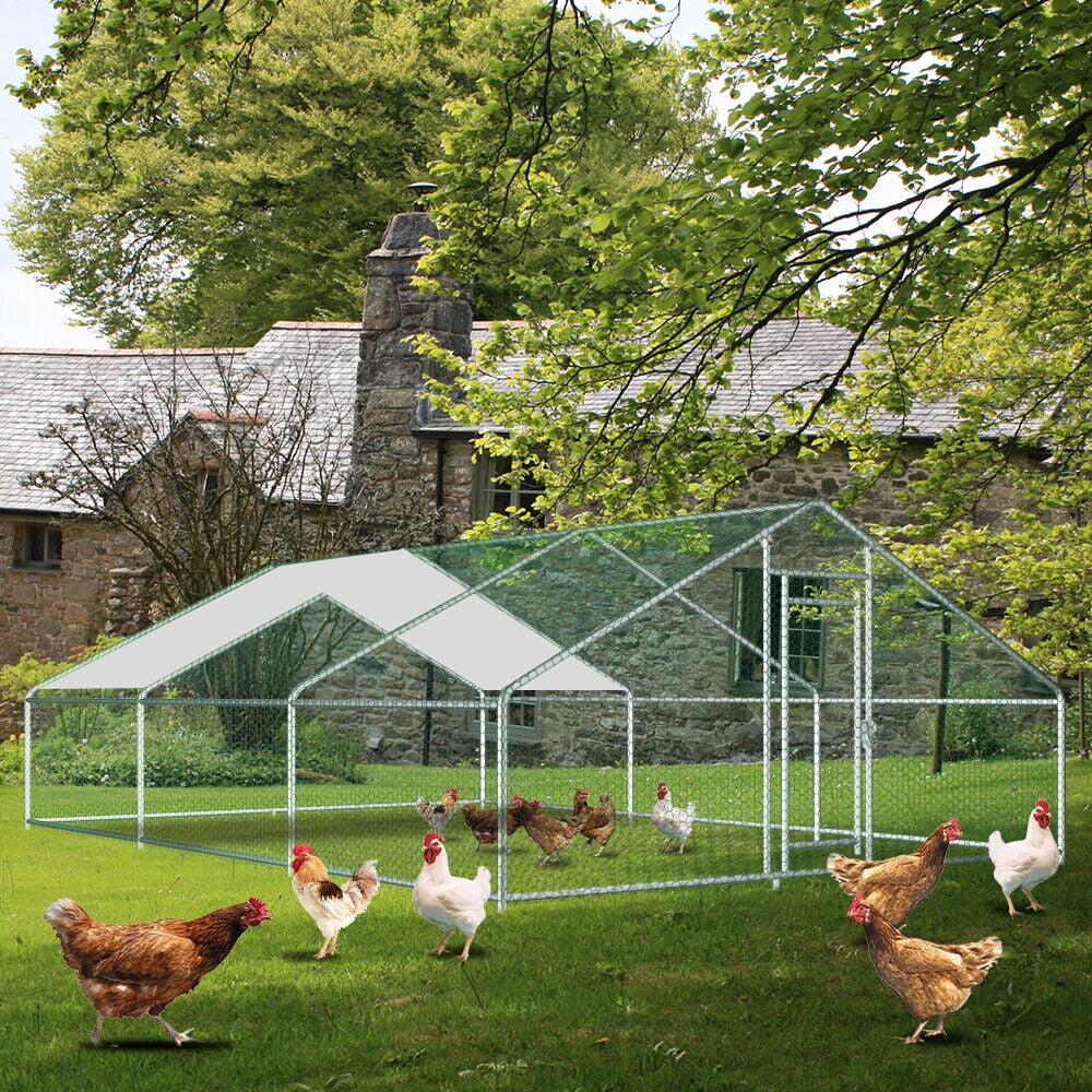20ft Chicken Coop Run Cage Dog Cage Fence Outdoor Kennel Metal Playpen w/ Cover