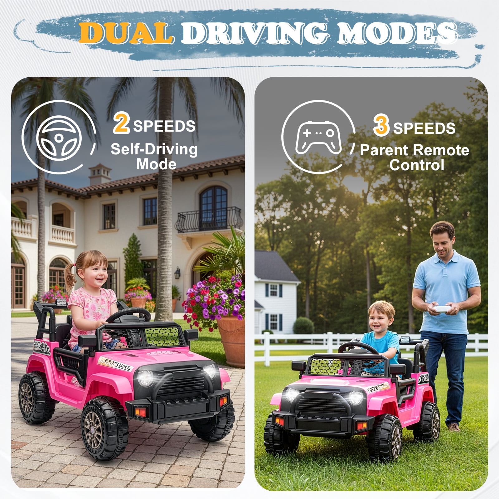 Ktaxon 12V Kids Electric Ride on Car, Battery Powered Ride on Toys Truck with Remote Control, Electric Car for Kids w/Bluetooth & Lights, Pink