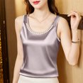 thumbnail image 2 of hotojiny Women Summer Tank Top Plus Size Crew Neck Silk Satin Blouse Sleeveless Business Shirt Casual Dressy Outfit Vacation Clothes, 2 of 7
