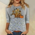 thumbnail image 2 of Odeerbi Halloween Vintage Pumpkin Shirts for Women Retro Graphic Blouse Fashion Printing Loose T-shirt Three Quarter Sleeve Round Neck Casual Tops Gray, 2 of 5