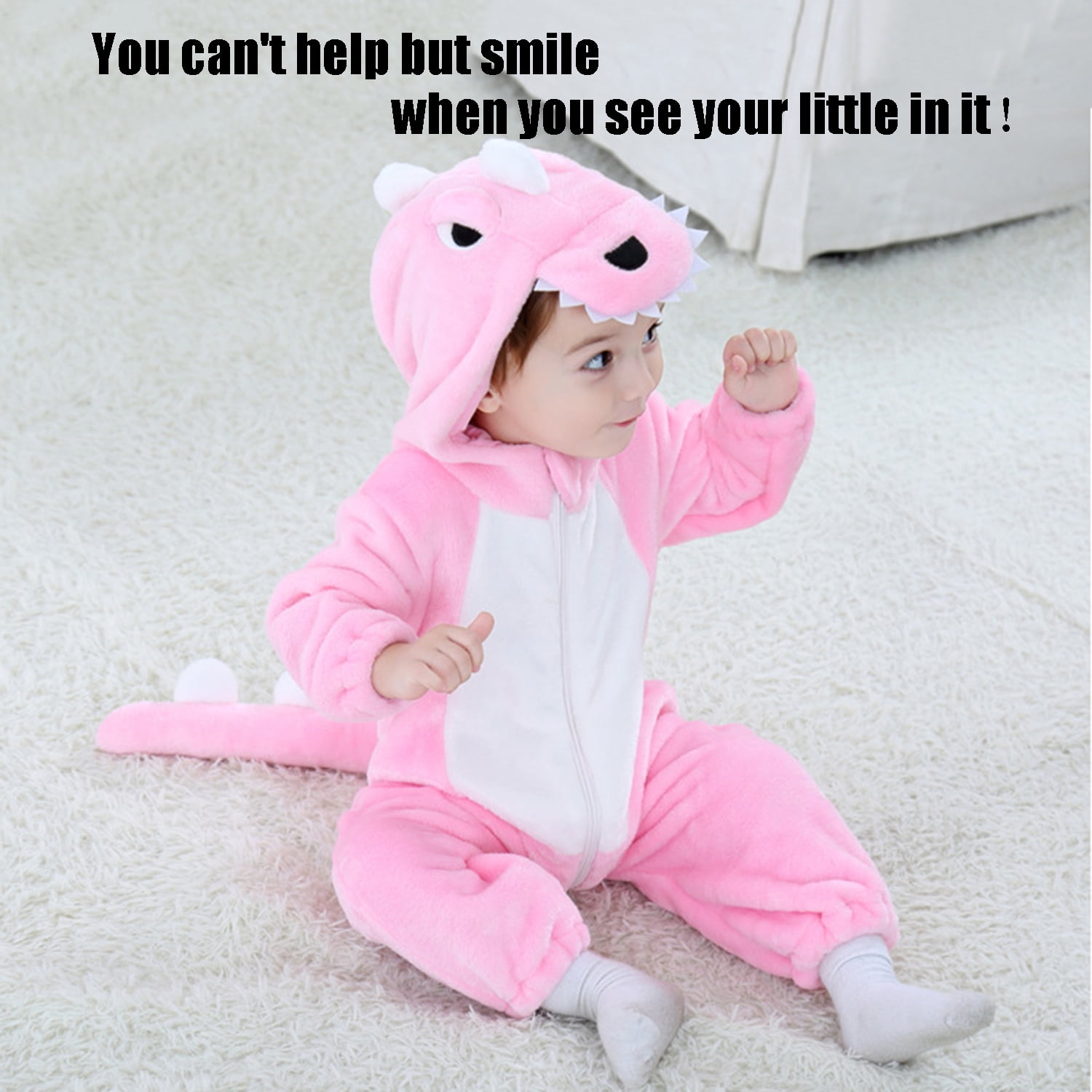 Baby Pink Dinosaur Costumes Unisex Toddler Onesie Halloween Dress Up Romper, 6-12 Months