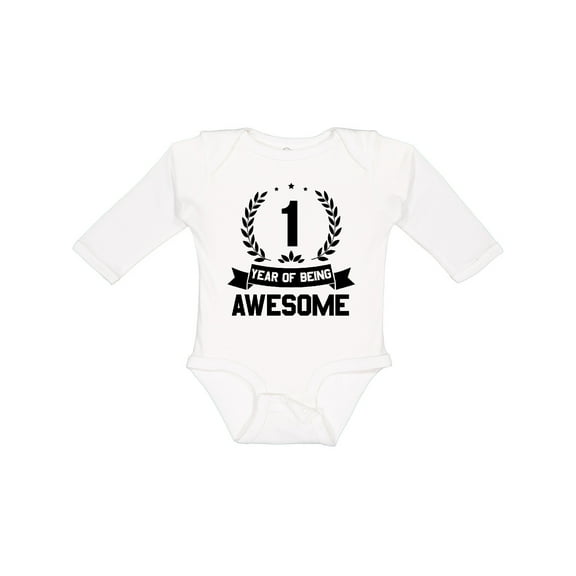 Inktastic 1 year of being awesome birthday black Boys or Girls Long Sleeve Baby Bodysuit
