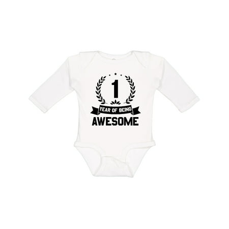 

Inktastic 1 year of being awesome birthday black Boys or Girls Long Sleeve Baby Bodysuit