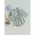 thumbnail image 3 of Cenuakty Infant Baby Girl Knit Jumpsuit Flower Embroidery Round Neck Long Sleeve Romper with Drawstring Waist, 3 of 8