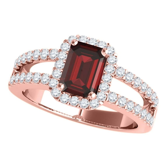Mauli Jewels Rings for Women 2.77 Carat Diamond and Emerald Shaped Garnet Ring prong 10K Rose Gold